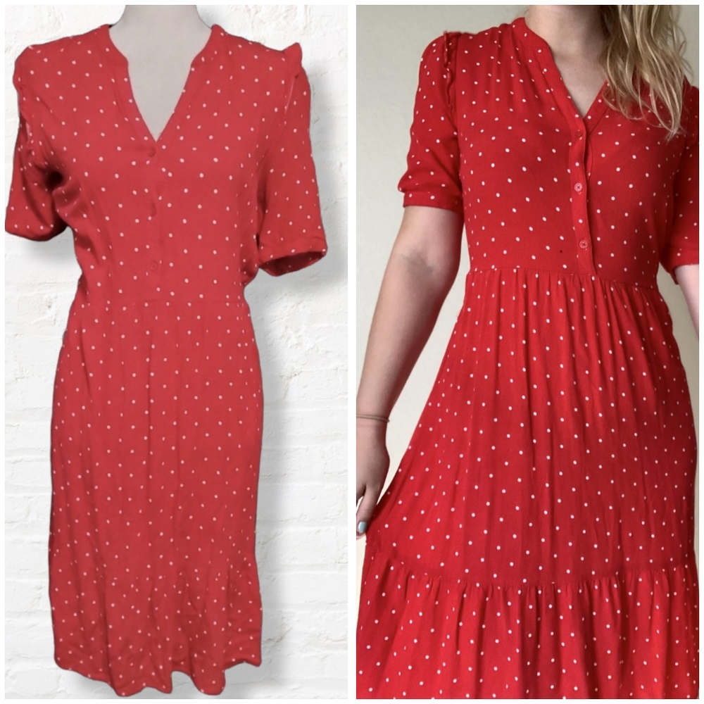 Old Navy Red Polka Dot V‑Neck Midi Dress